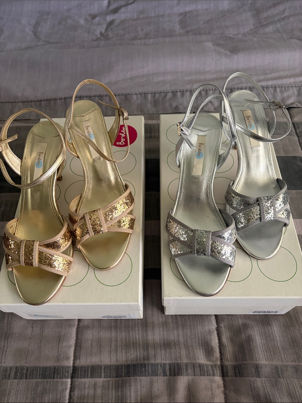Bundle of 2 Boden Party Heels in Metallic Leather w/Glitter size 6.5